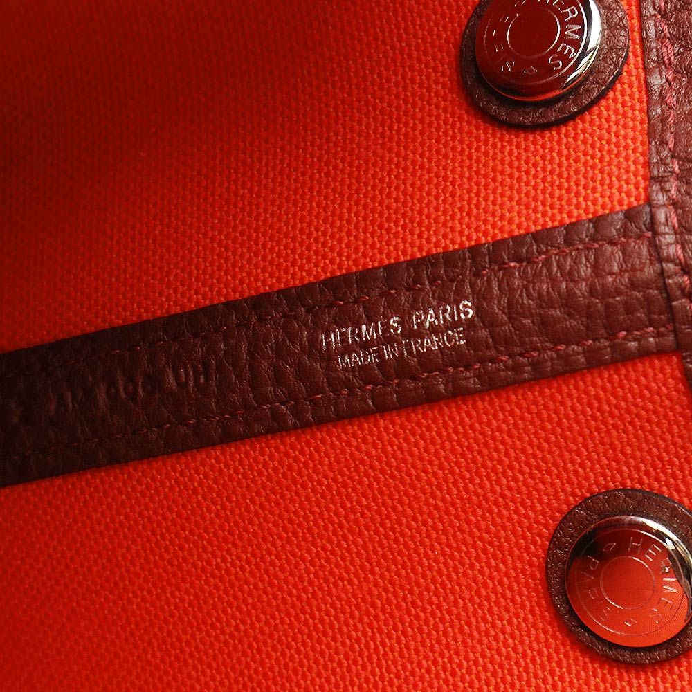 （未使用　展示品）エルメス HERMES ガーデンパーティ TPM 30 ハンドバッグ トワルミリタリー ヴァッシュカントリー レザー オレンジポピー ルージュアッシュ レッド シルバー金具 Z刻印 エルメス ガーデンパーティ TPM 30 ハンドバッグ トワルミリタリー