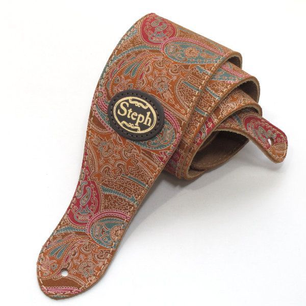 Steph PAY-2205 コニャック スエード ペイズリー Made in CANADA. トップ スエード バック スエード ギターストラップ レザーストラップ