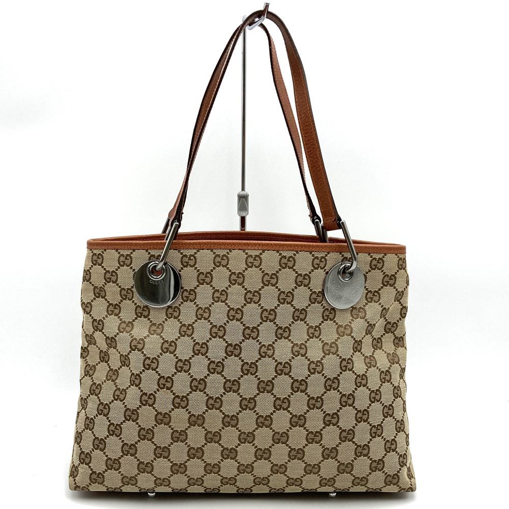 GUCCI グッチ 120837 トートバッグ GGキャンバス レザー シルバー金具 ブラウン 茶色 レディース ファッション