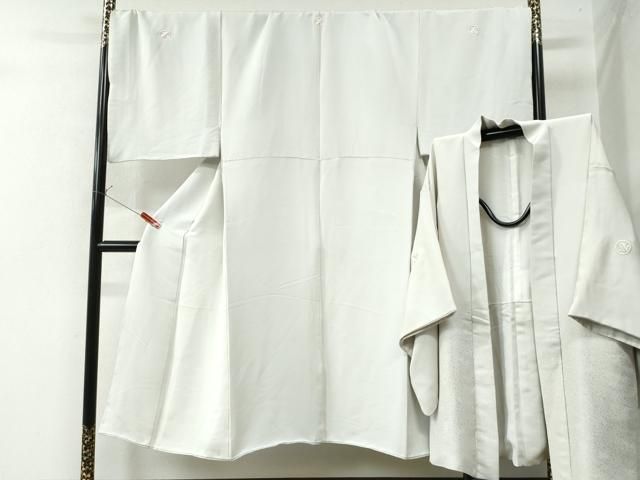 平和屋着物●男性 色紋付 羽織セット 白磁色 羽織 箔散らし 銀通し地 キングサイズ 正絹 CAAW8370yc