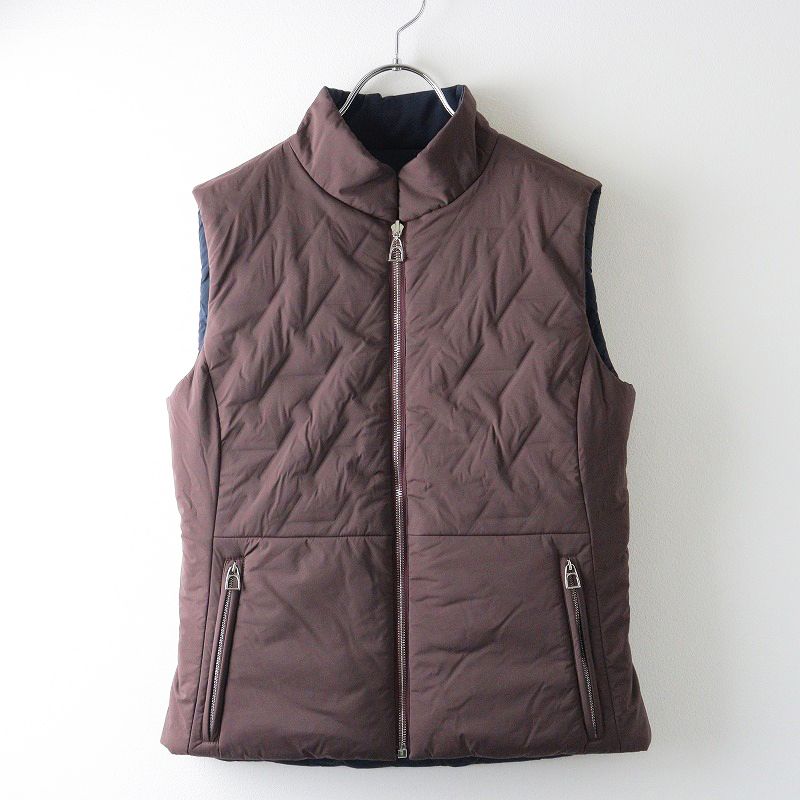 レディース 2025年 エルメス HERMES Paddock II sleeveless gilet ジップアップ リバーシブルジレベスト S 茶X紺-. 2400014352559