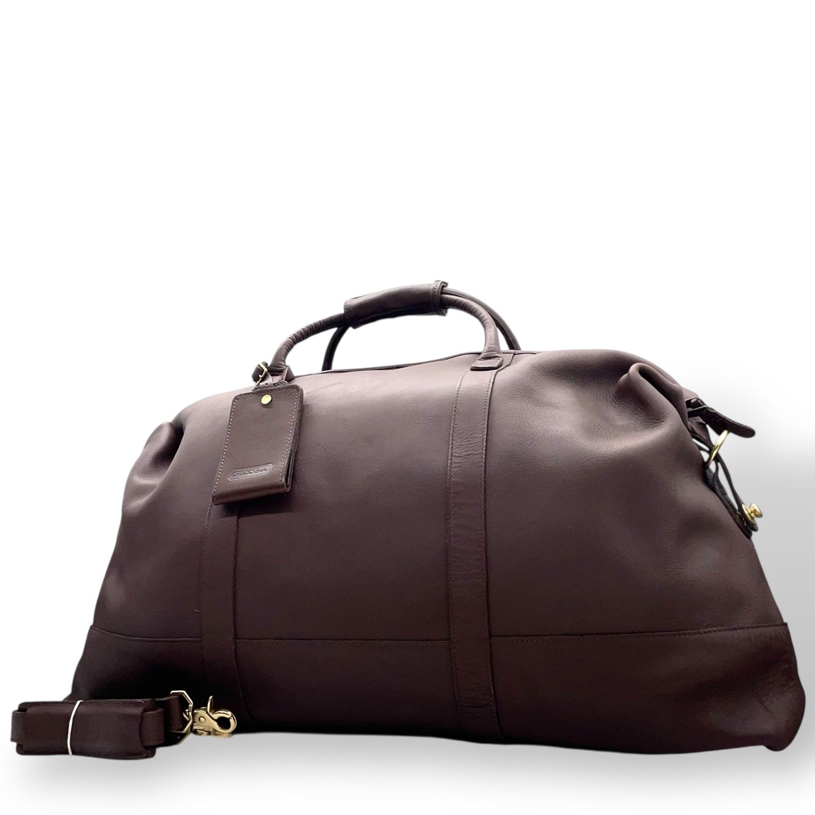 コーチ COACH レザー ボストンバッグ でかボストン 2WAY ショルダー付き 大容量 旅行 出張 茶色 ブラウン ゴールド金具 X