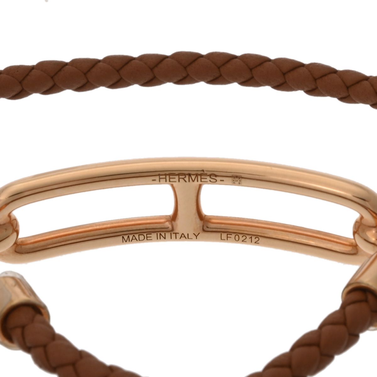 エルメス ルリ ドゥブルトゥール 編み込み ブラウン ピンクゴールド