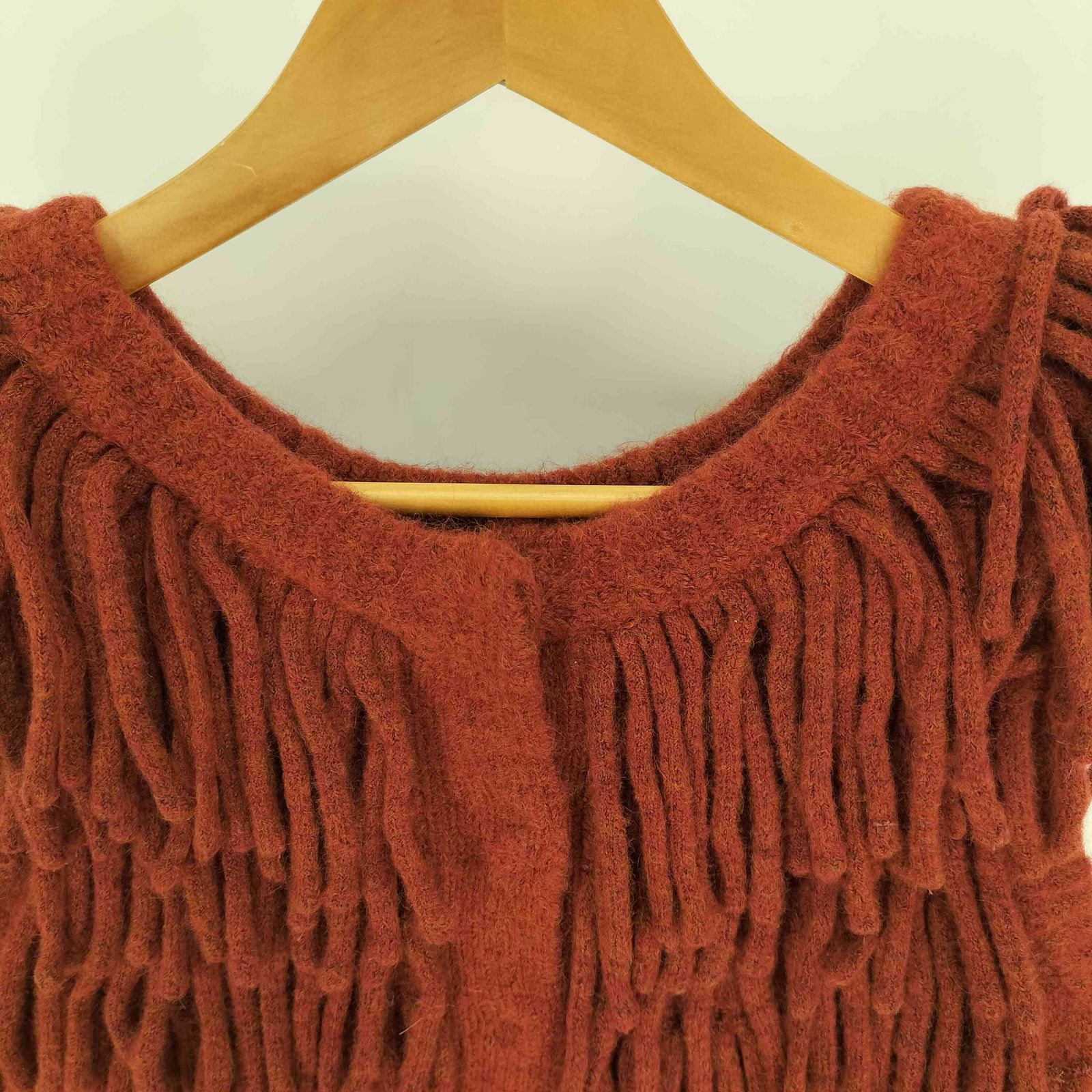 CLANEクラネW FACE FRINGE KNIT VEST (ORANGE) Fringe Vest Top