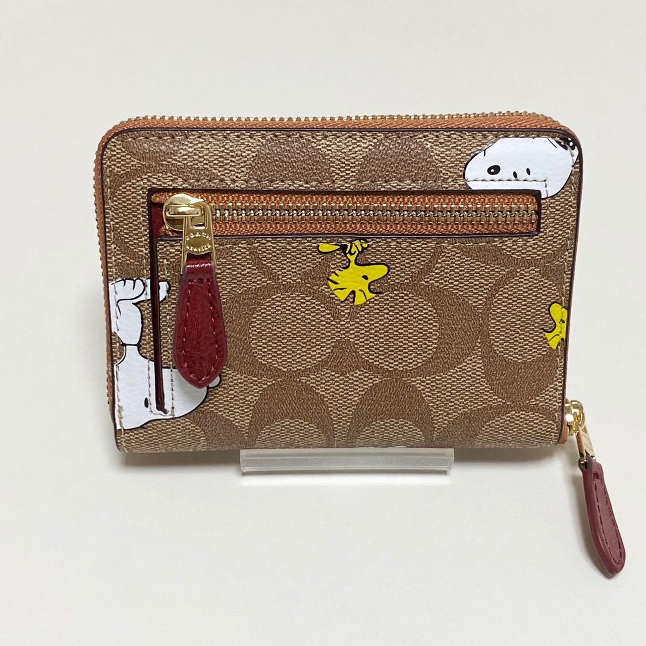 新品／未使用】COACH CE704 二つ折り ミニ財布 スヌーピー ウッド