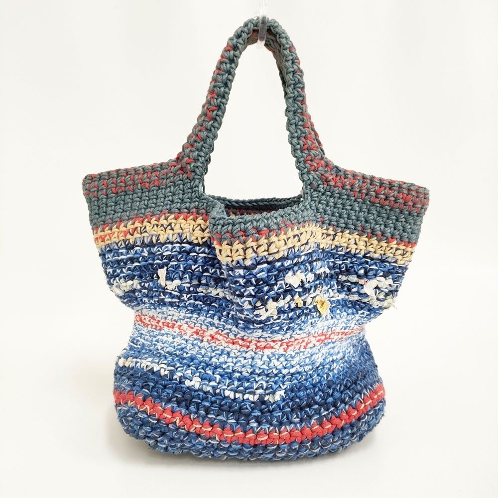 DANIELA GREGIS 裂き編み クロッシェ トートバッグ ブルー グレー