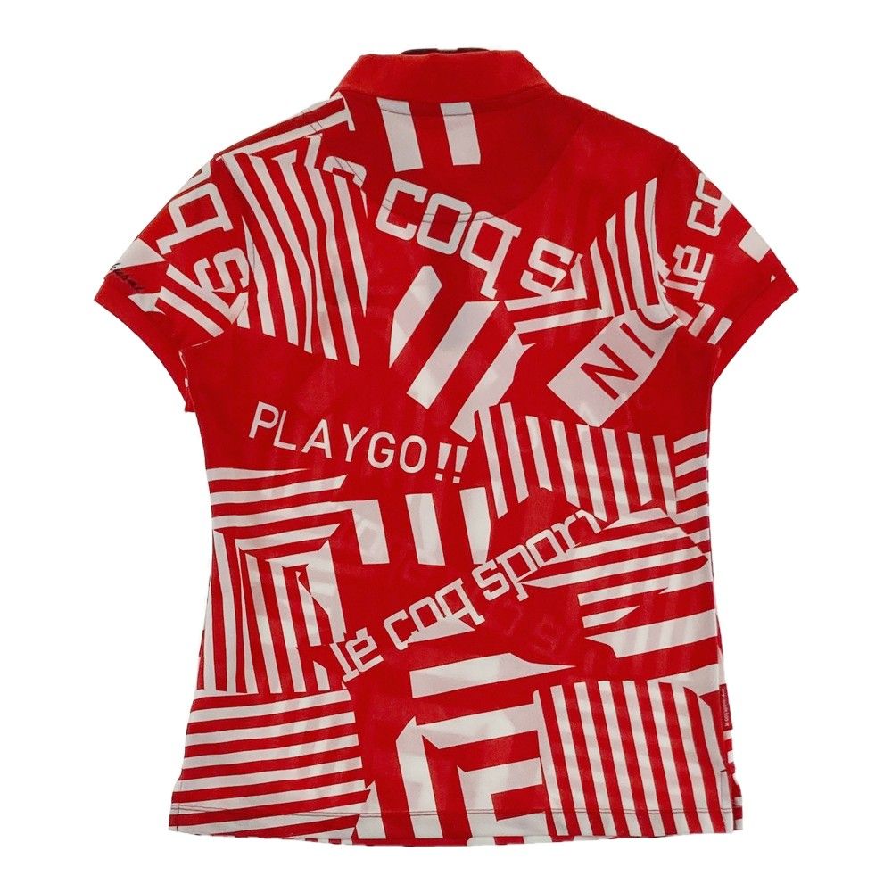 サイズ：M LECOQ GOLF ルコックゴルフ 半袖ポロシャツ 総柄 レッド系