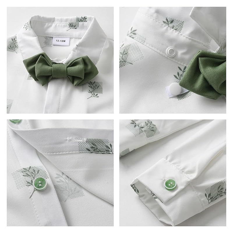 【新品】 [Volunboy] 男の子 フォーマル ベビー スーツ 長袖 サスペンダー 4点セット 子供 セットアップ おしゃれ 卒園式 入園式 入学式 結婚式 誕生日 記念撮影 80-130cm (グリーン，80) 0