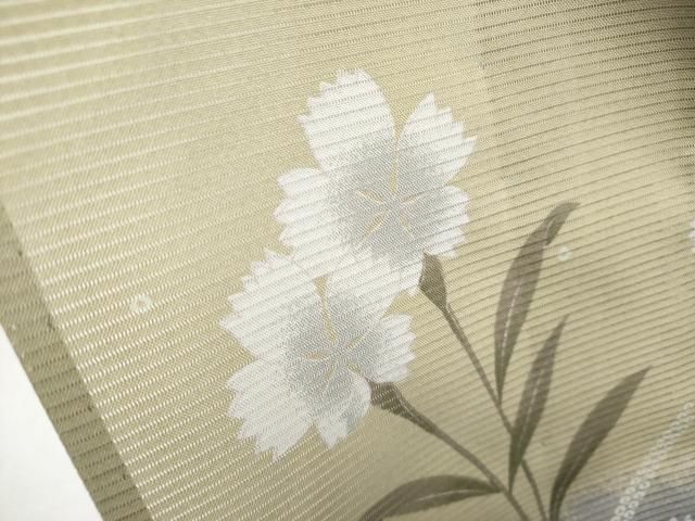 付下げ 和田光正 光映箔 扇子に梅の花模様 薄香色 ガード加工 K-4998