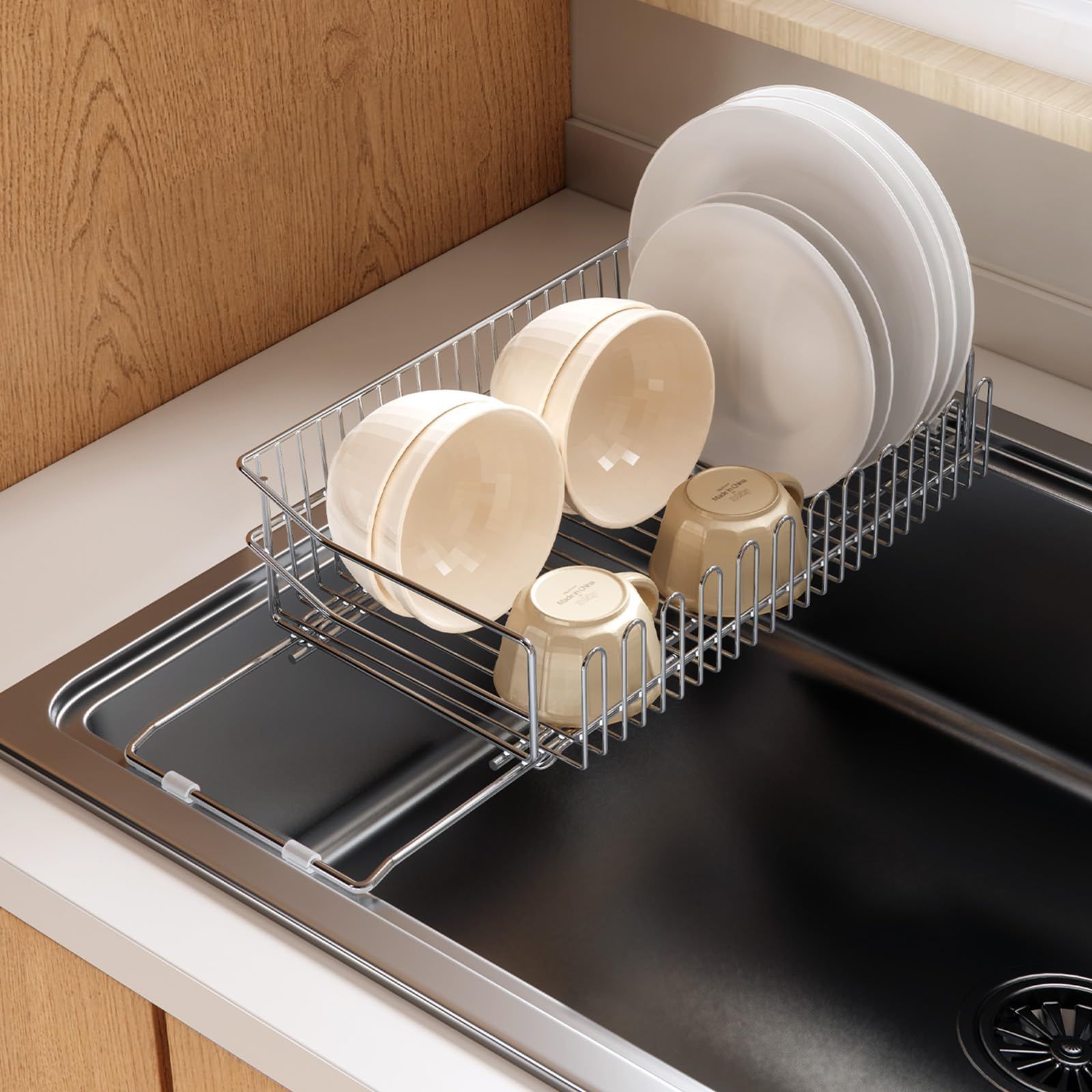 FRSTONE 水切りラック 伸縮式 ステンレス製 幅38~51cm 大容量