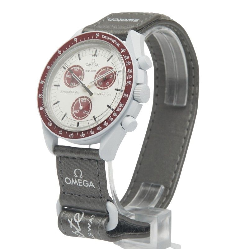 オメガ スウォッチ スピードマスター ムーンスウォッチ MISSION TO PLUTO ホワイト ボルドー グレー セラミック ナイロン メンズ OMEGA 1 0237471