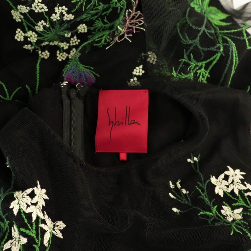 シビラ ロングワンピース 刺繍 ノースリーブ 花 M シビラ SYBILLA フラワー刺繍ノースリーブドレスワンピース