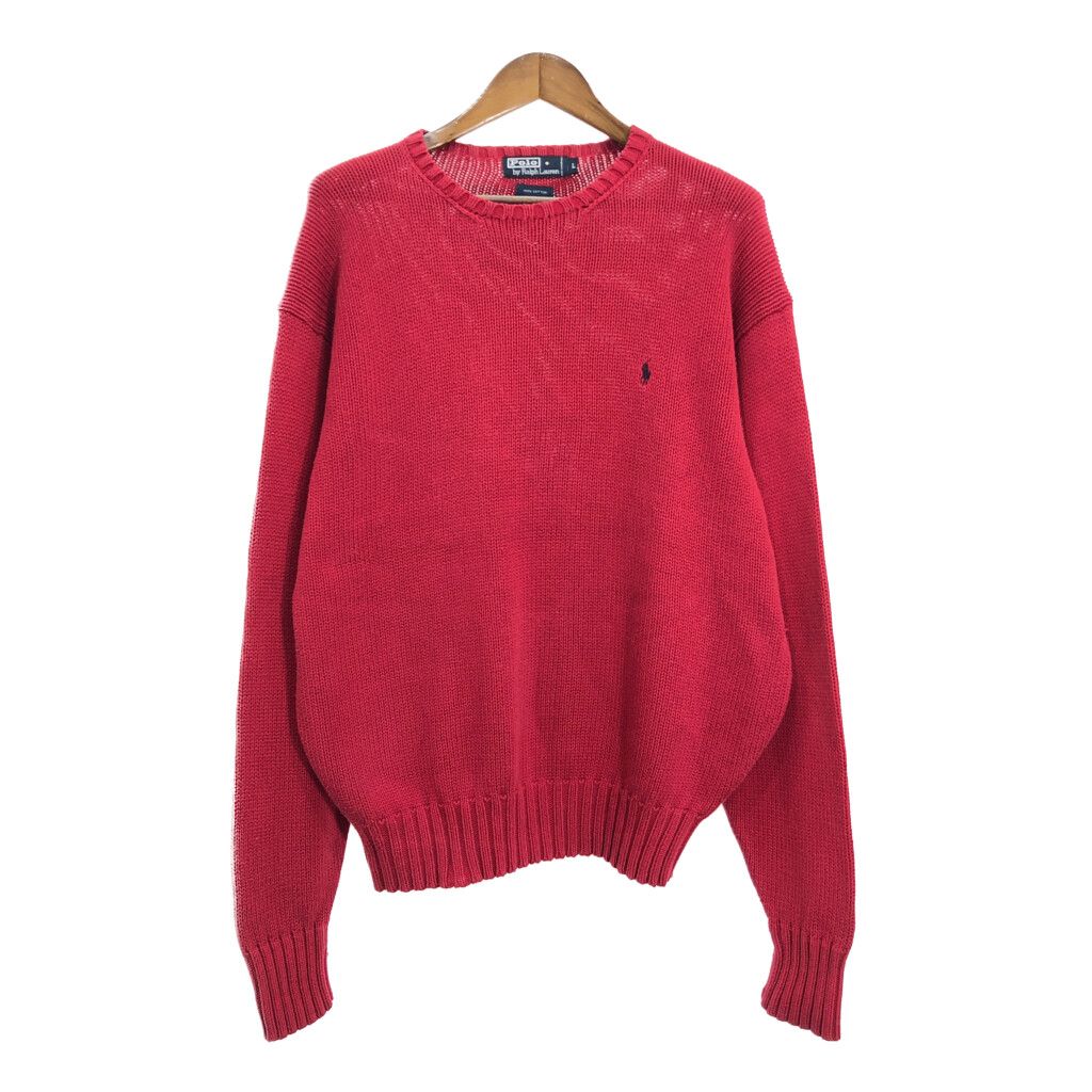 90年代 Polo by Ralph Lauren ポロ ラルフローレン コットンセーター レッド (メンズ L)  古着 R2659