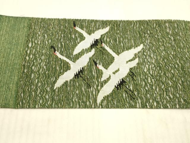平和屋着物○綴れ 九寸名古屋帯 飛鶴文 金糸 正絹 逸品 DAAX0064cm