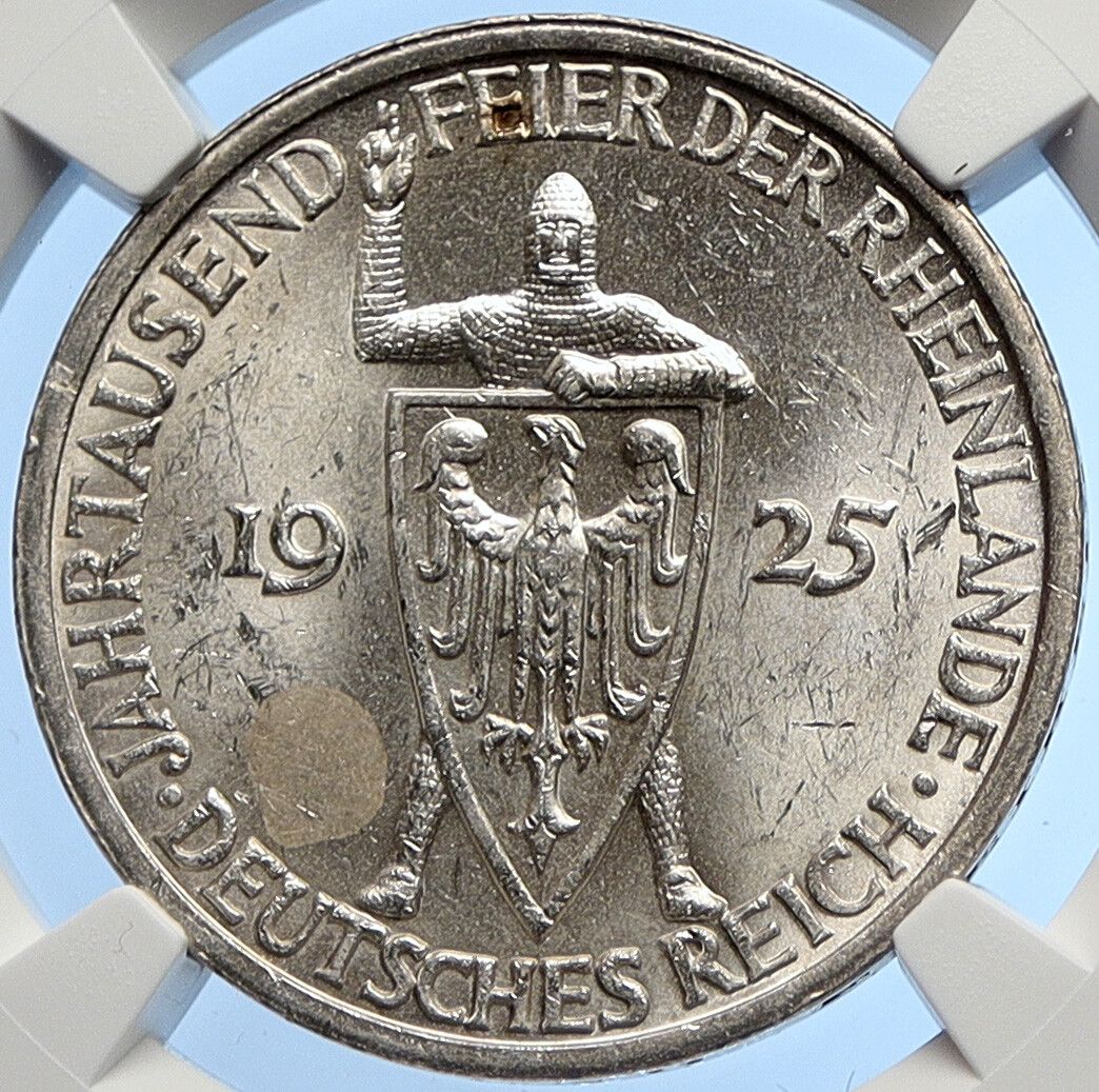 1925 A GERMANY Weimar Republic EAGLE Old Silver 3 Reichs Mark Coin NGC i106270