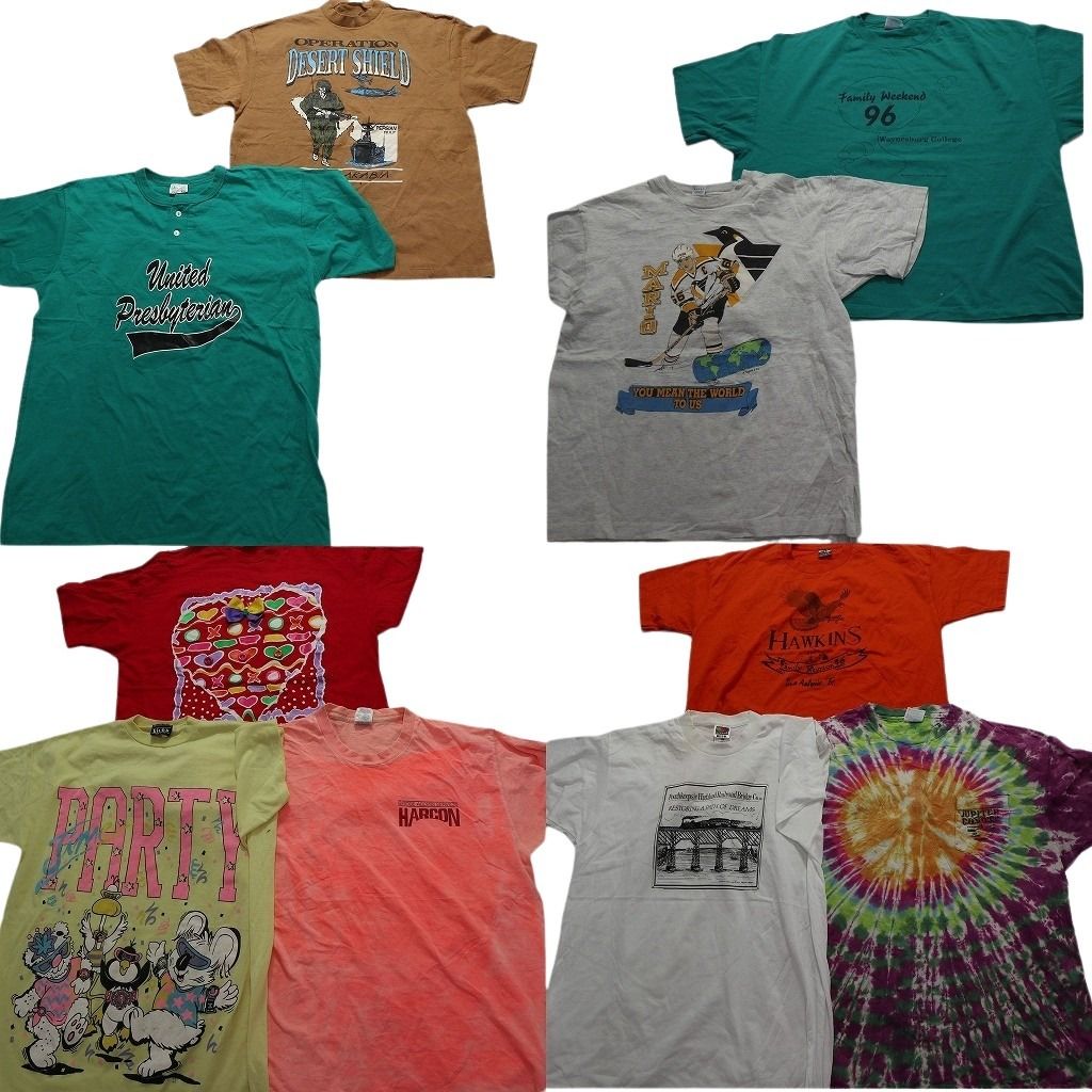 古着卸 まとめ売り ～90s　オールド 半袖Tシャツ 10枚セット(メンズ XL /2XL )シングルステッチ ヘンリーネック タイダイ 中古 古着 MY0082