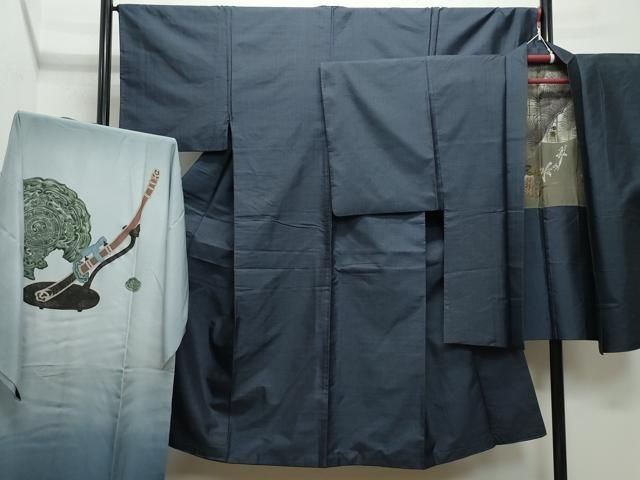 平和屋着物●男性 本場大島紬 アンサンブル 長襦袢セット 亀甲柄 正絹 CAAY3111vf