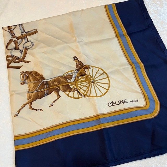 CELINE セリーヌ スカーフ ロング 薄手 ホワイト ネイビー