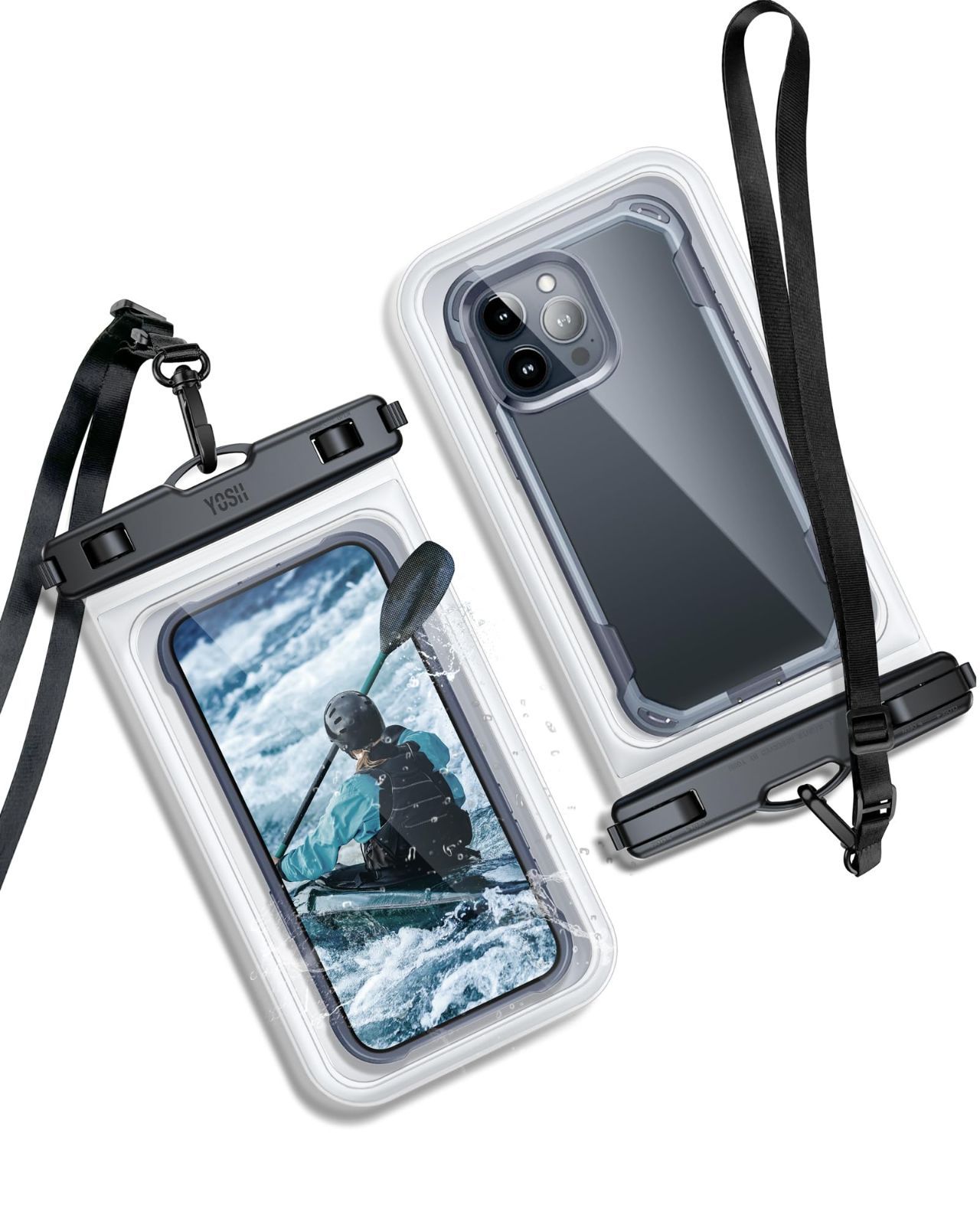 Large Capacity, Set of 2, Touch Operation by Hanging Around the Neck, 9 inch Compatible, Face Recognition Waterproof Case, Large Waterproof Smartphone Case, IPX8 Certified for Bathing, Underwater, Large Photography, Sea Fishing, Snorkeling, Bath, Sea Pool, Fishing, Smartphone Waterproof Case, Suitable for Rain, Diving, Swimming, Snow, Hot Springs, IPH
