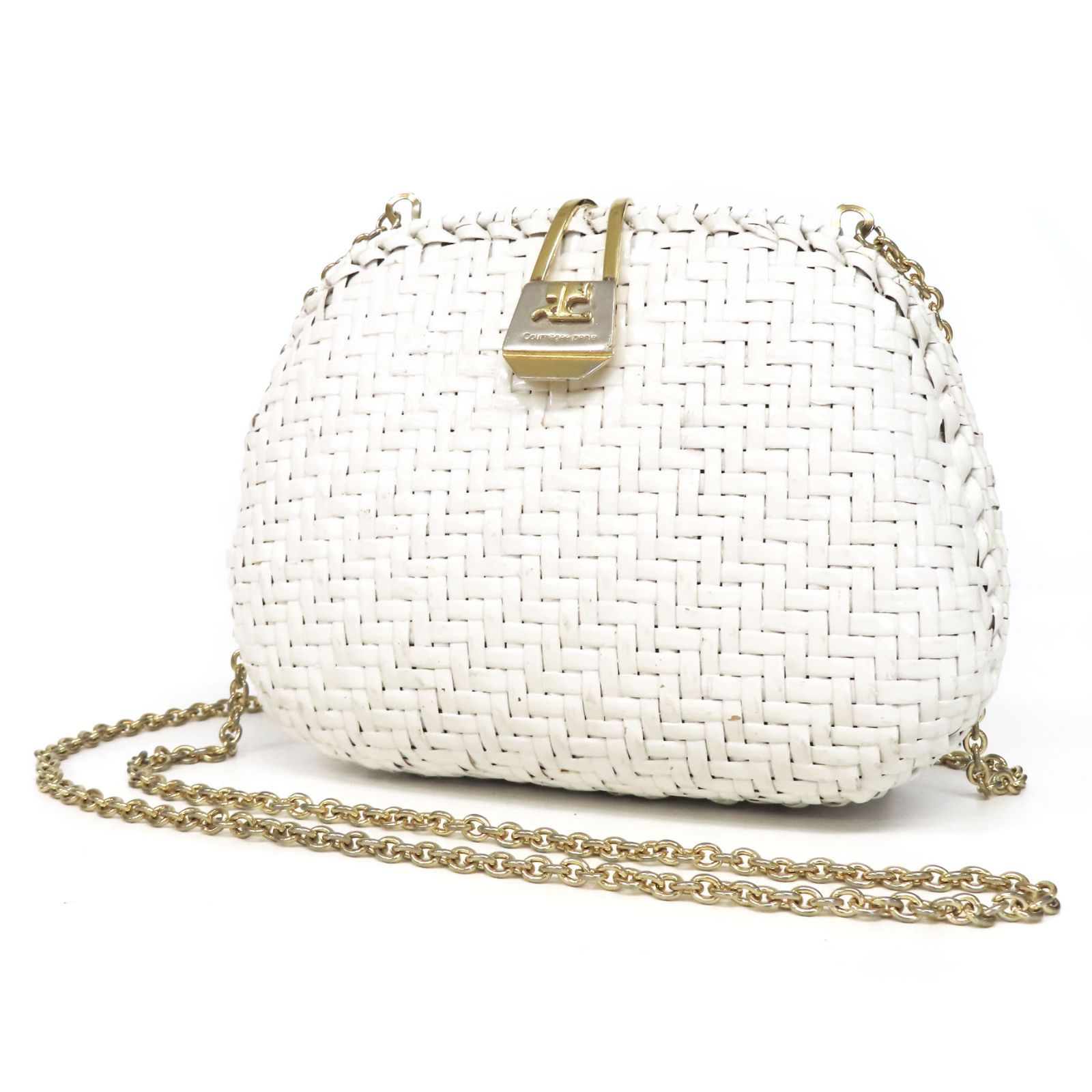 【美品】Courreges クレージュ ショルダーバッグ チェーン 編み込みカゴ courrèges クレージュ ロゴモチーフ かごバッグ チェーン