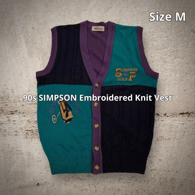 90s SIMPSON Embroidered Knit Vest シンプソン アクリルニットベスト