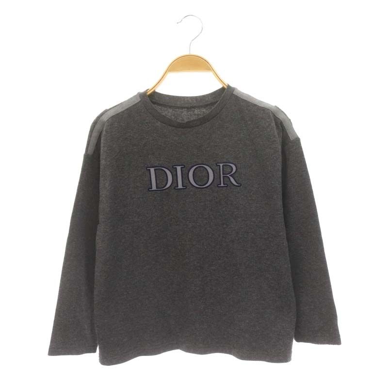 クリスチャンディオール Christian Dior 長袖カットソー プルオーバー ロゴ コットン チャコールグレー 紺 ネイビー /YQ OS
