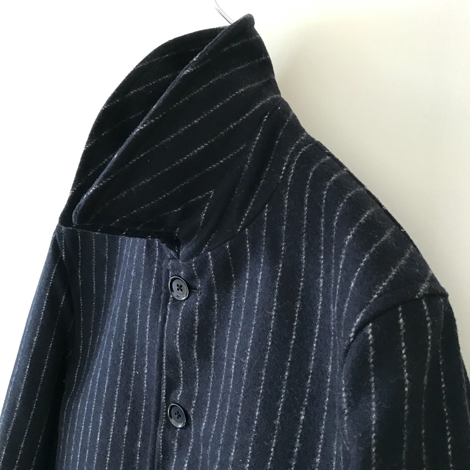 美品 SHIPS JET BLUE シップス 革釦 メルトンウール マリンJKT S 