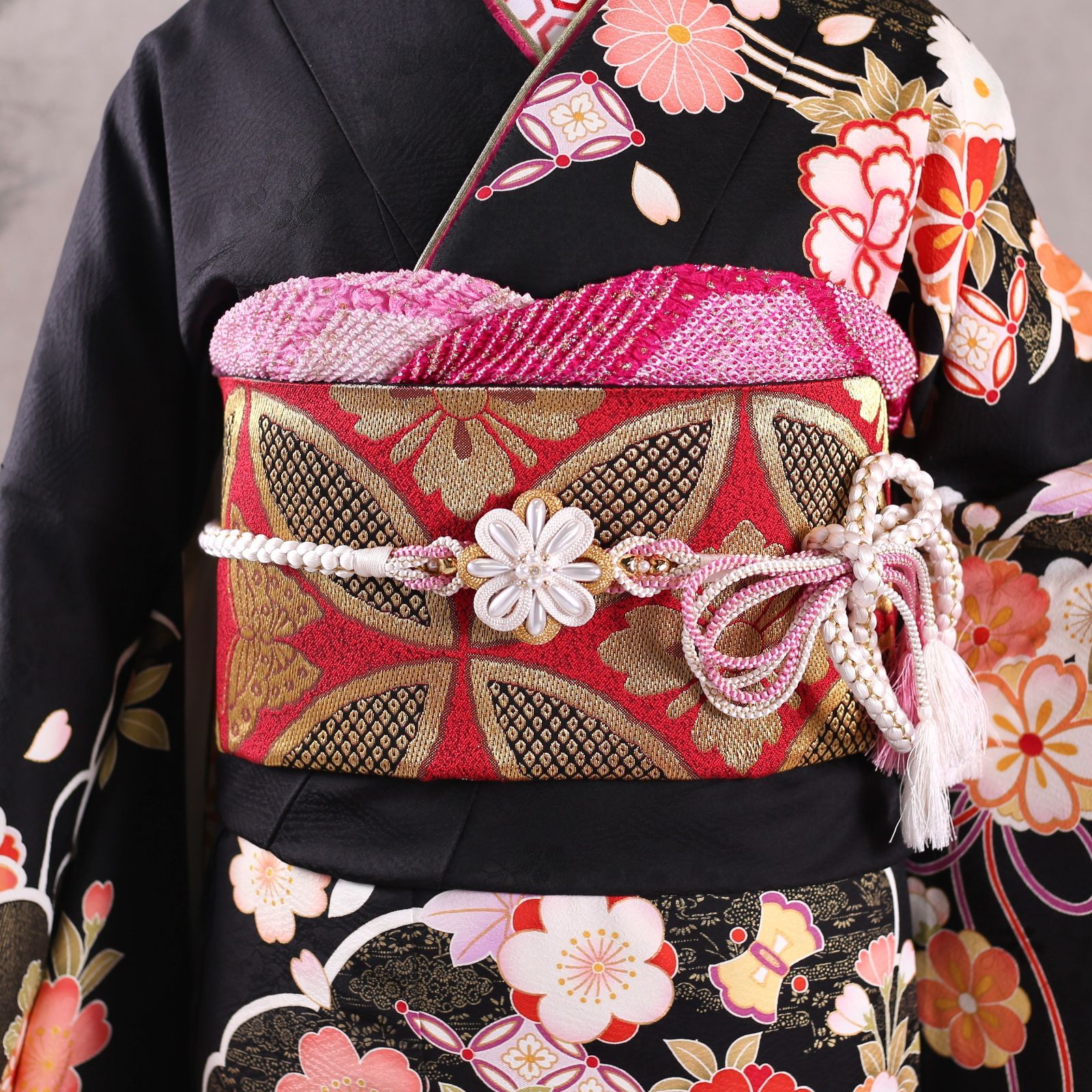 振袖フルセット 振袖セット 振袖 M～Lサイズ 中古 黒×新古典 美品 成人