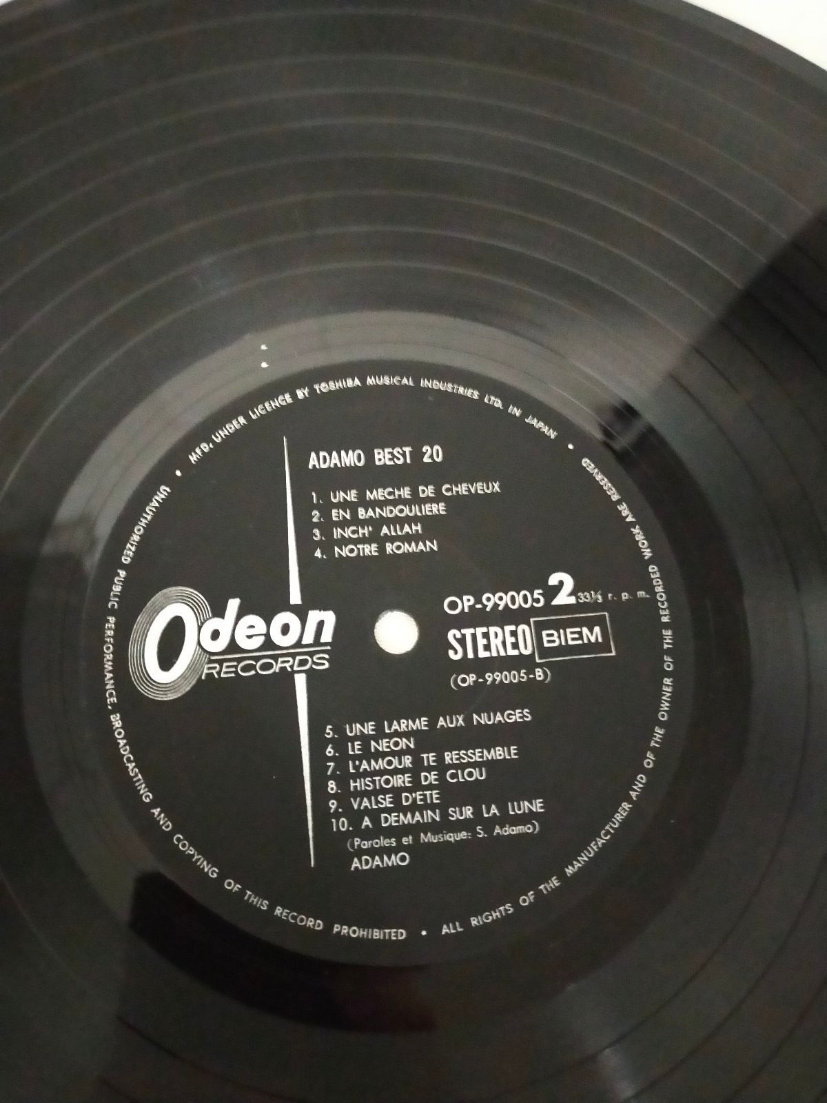 LPレコード784】アダモ・ベスト20／アダモ／東芝音楽工業株式