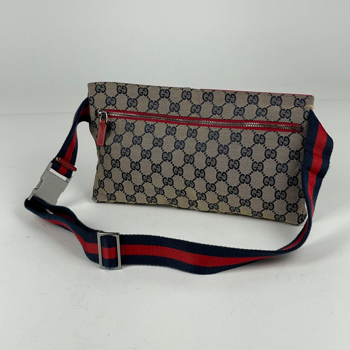 グッチ GUCCI GG柄 ウエストバッグ ウエストポーチ シェリーライン ウェブ ボディバッグ GGキャンバス ネイビー レッド 28566  レディース 【中古】