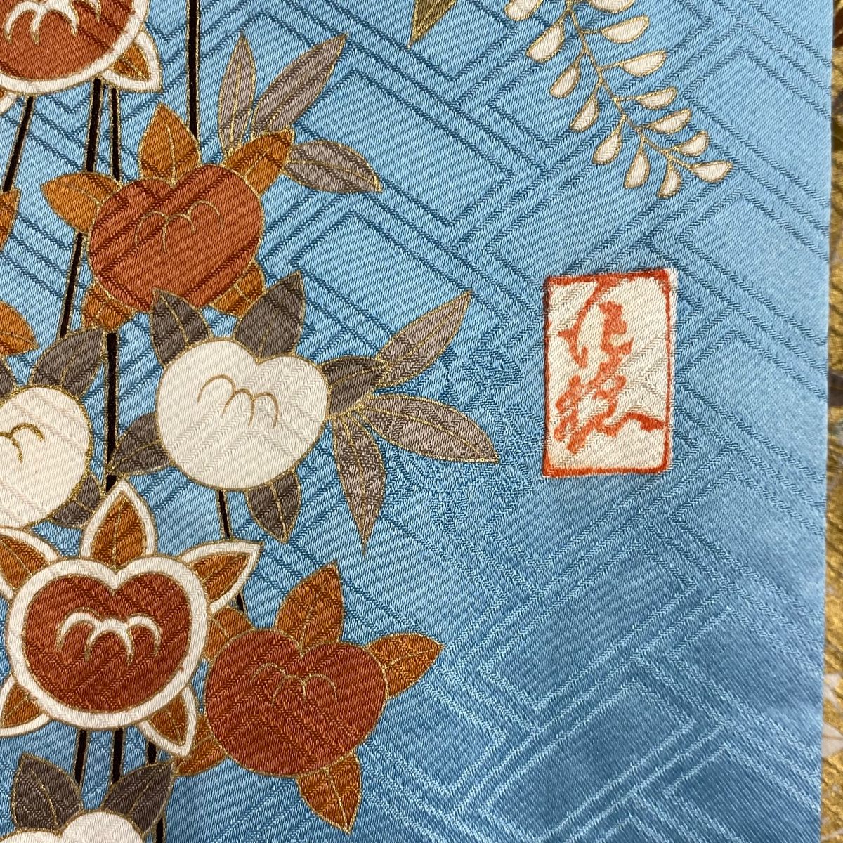 振袖 身丈156cm 裄丈61.5cm S 袷 吾妻徳穂 落款 橘 扇面 金糸 金彩  