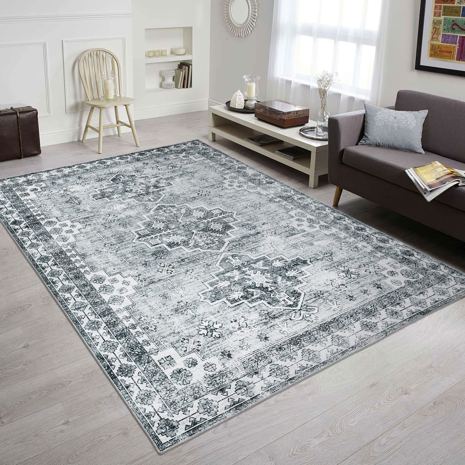 DECOMALL カーペット 3畳 ペルシャ風絨毯 ラグ マット 160X230CM 洗える 花柄 オールシーズン 滑り止め グレー 防臭 防ダニ 床暖房対応