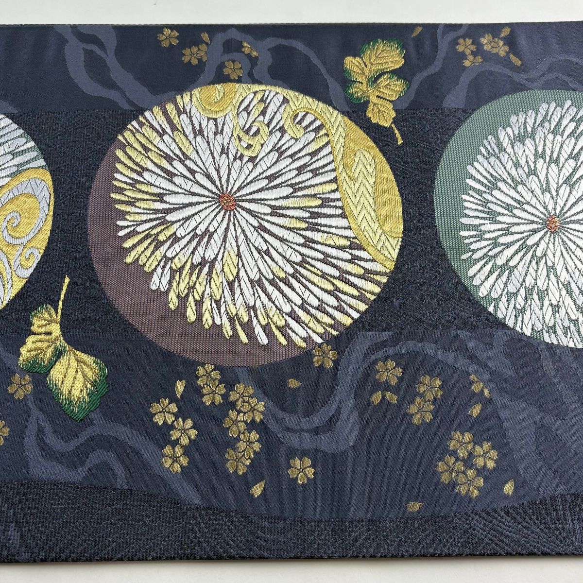 平和屋着物○太鼓柄袋帯 すくい織 藍染 青海波花文 正絹 逸品