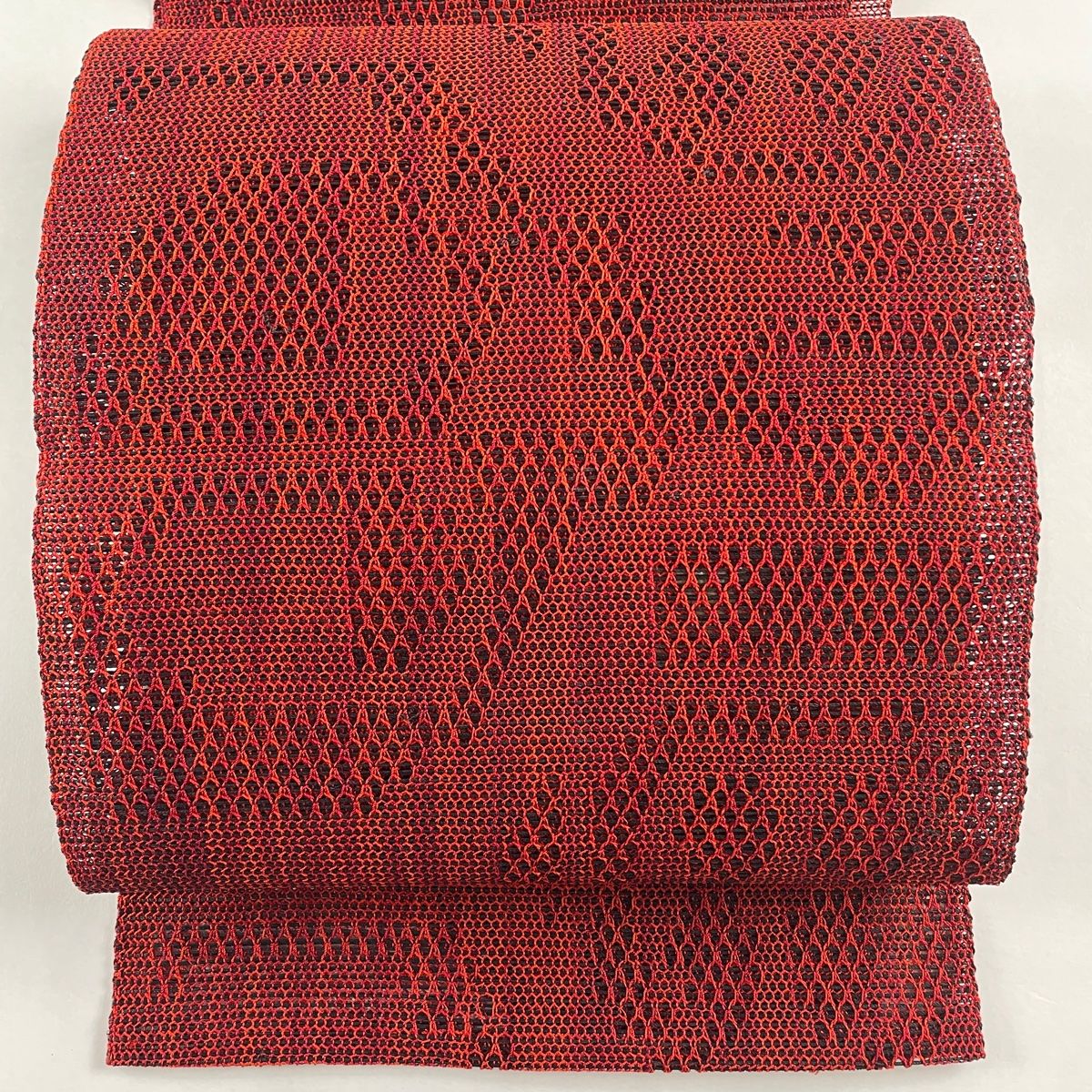 名古屋帯 秀品 夏帯 八寸名古屋帯 松葉仕立て 幾何学模様 赤 正絹