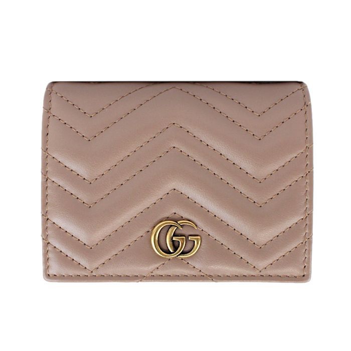 美品 グッチ GUCCI レザー ピンク ベージュ キルティング GGマーモント