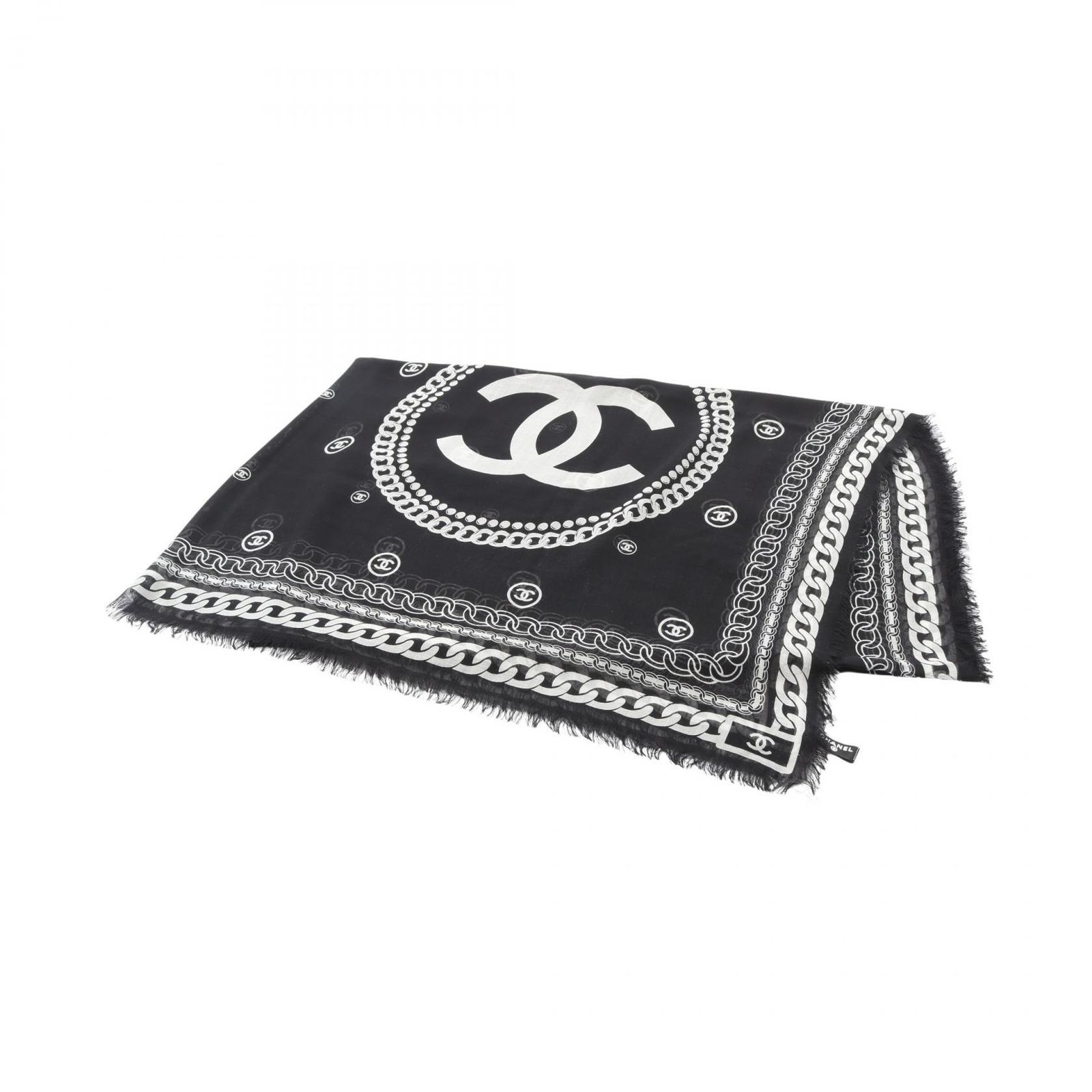 シャネル CHANEL ストール ココマーク ブラック ホワイト シルク ストール レディース Used A