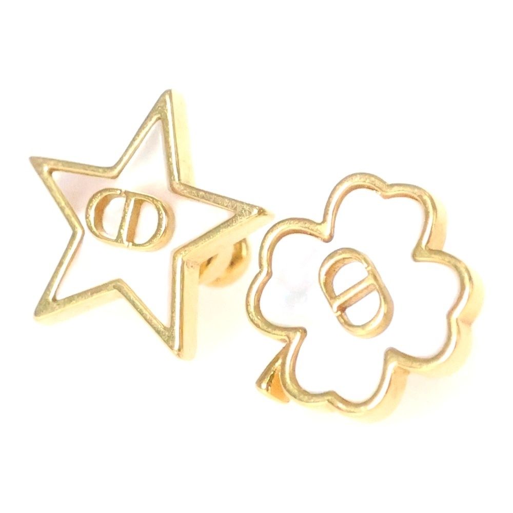 Christian Dior クリスチャンディオール CDロゴ デスティニー ピアス イヤーアクセサリー ホワイト×ゴールド GP