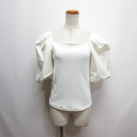 シソラス SYSORUS VEVIRED 25SS スクエア デコルテ カットソー 38 白 ホワイト 五分袖 ボリュームスリーブ リブ