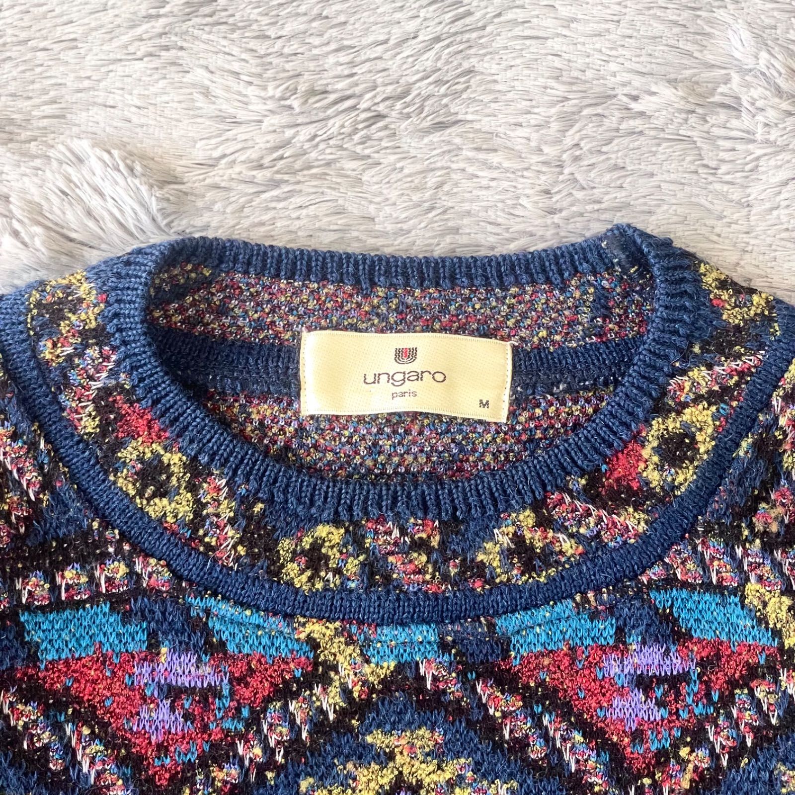古着 ungaro ウンガロ 柄ニット セーター マルチ 総柄 レトロ ビンテージ フランス パリ