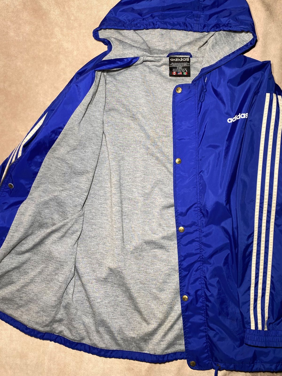 1980s アディダス ナイロンパーカー adidas M～L程 ★ ナイロンジャケット ビンテージ 80s 90s 青 ブルー ベンチコート