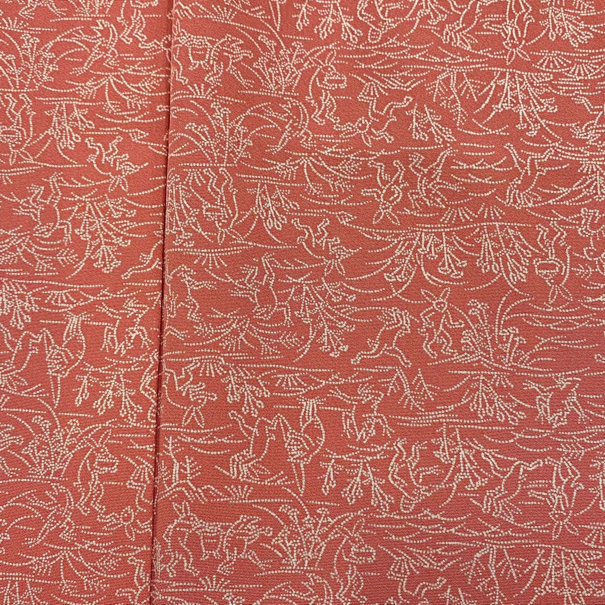 江戸小紋 身丈160cm 裄丈63cm S 袷 六谷紀久男 落款 鳥獣戯画 サーモン  