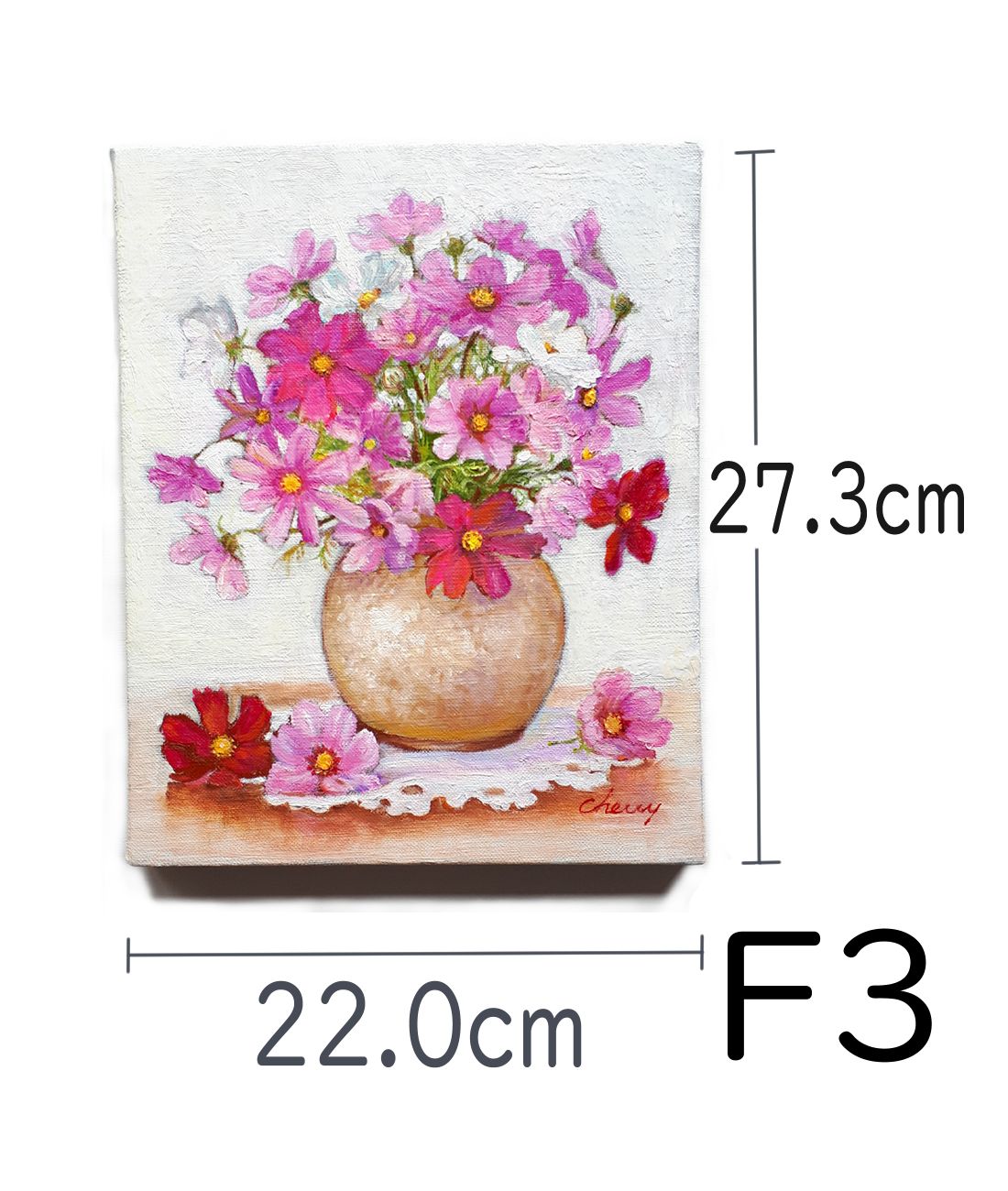 絵画　油絵　原画　一点物　アート　花　パンジー　可憐　SM 一点物】『 可憐（コスモス） 』油絵 F3号 油彩 油画 絵画