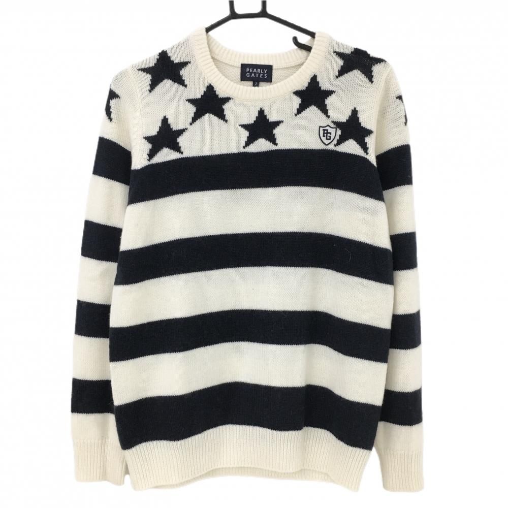 超美品】パーリーゲイツ セーター 白×黒 ボーダー 星 アルパカ混  
