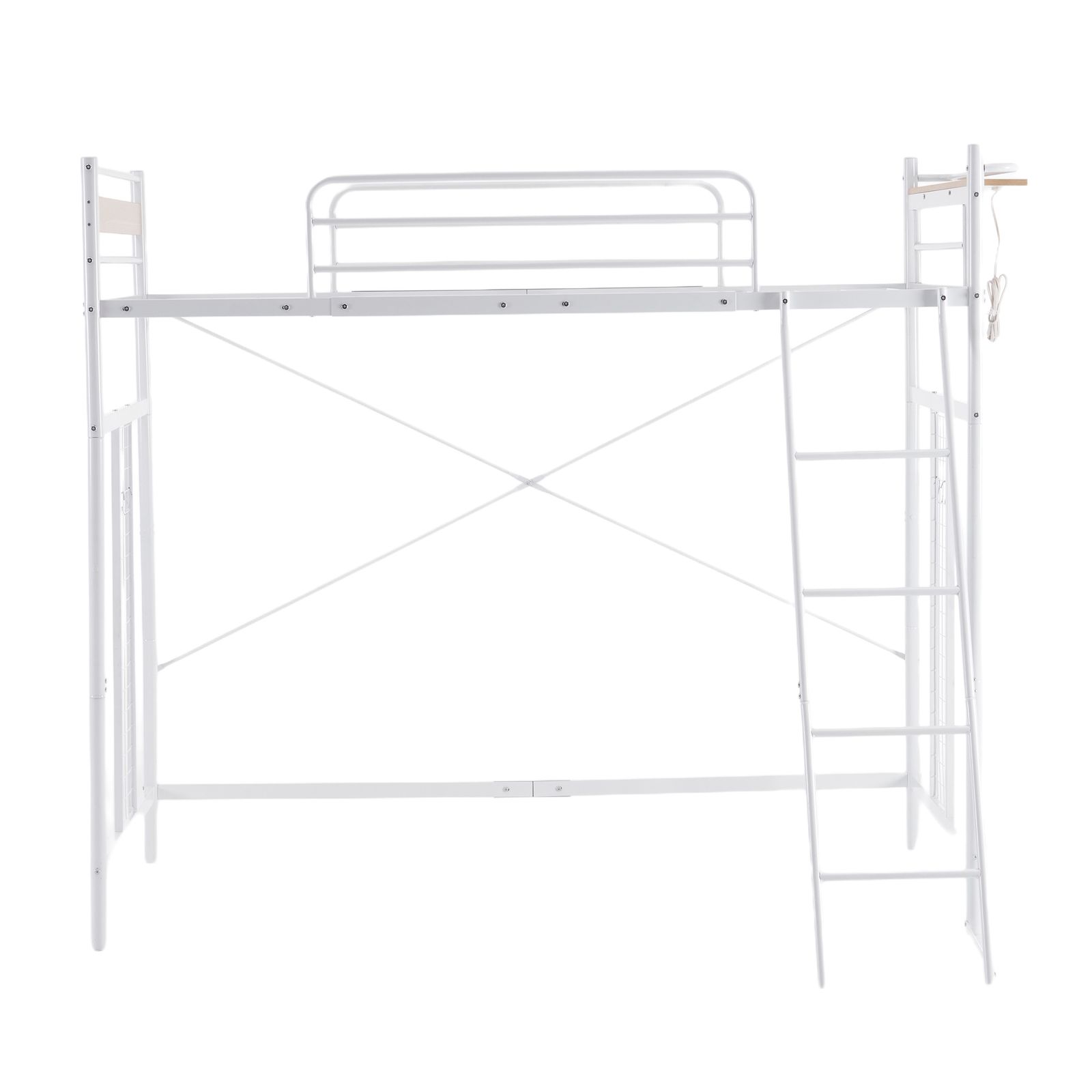 ホワイト システムベット ３WAYロフトベッド シングル 収納付き 北欧風 スチール 耐震 コンセント付き メッシュパネル付き 高さ３段階