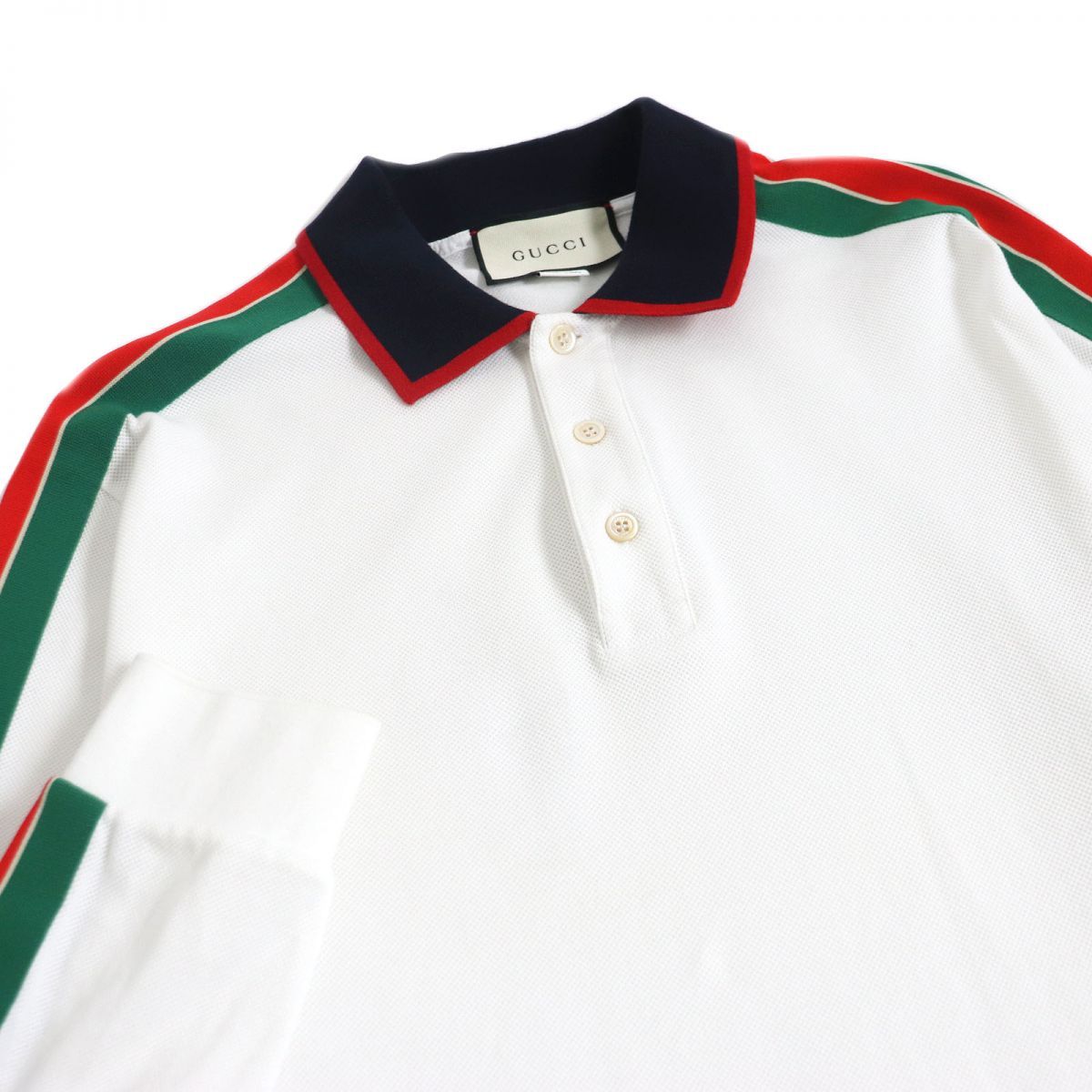 【美品】　GUCCI 長袖ポロシャツ ホワイト C (やや傷や汚れあり)】GUCCI グッチ イタリア製 長袖 ポロシャツ S