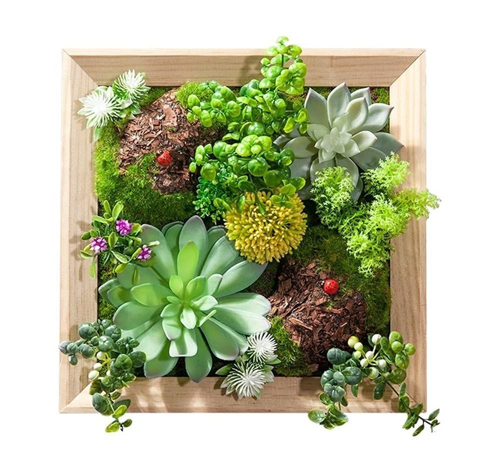 グリーン 壁掛 多肉植物 緑 人工 雑貨 アンティーク フレーム 大型 植物 室内 エアープランツ 人工観葉植物 インテリア おしゃれ サボテン 造花 観葉植物 フェイクグリーン 木枠 30×30 フェイク 壁掛け ウォールグリーン M