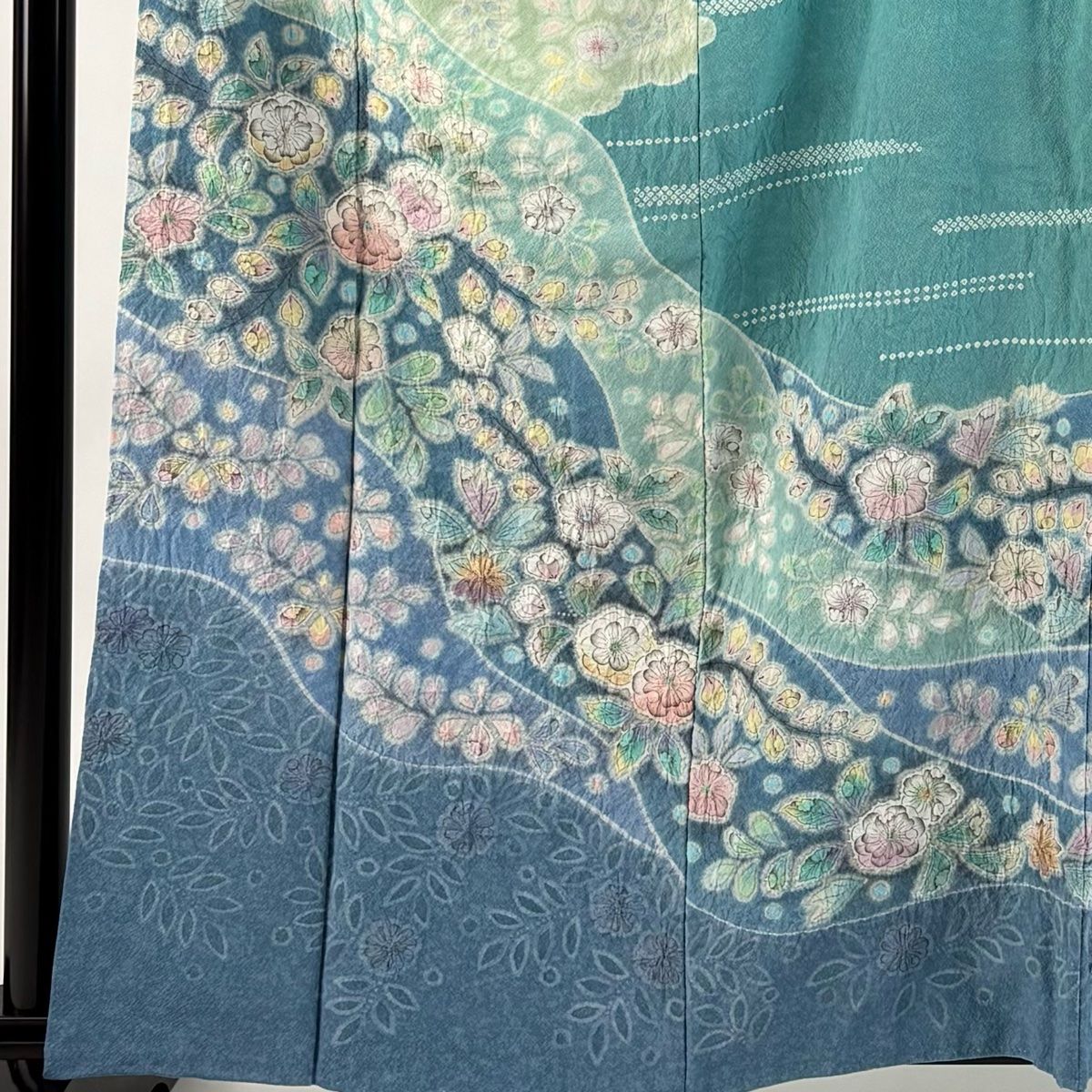 訪問着 身丈161cm 裄丈66cm M 袷 落款 辻が花 雲文 ぼかし 青緑 正絹