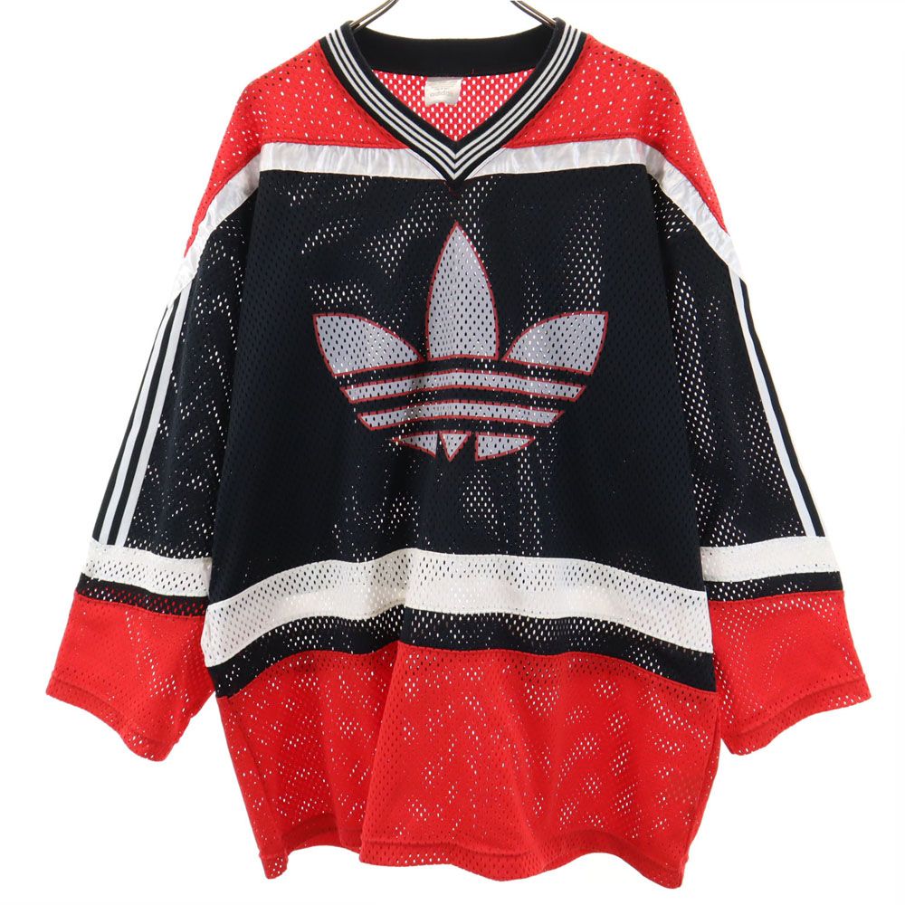 adidas - アディダス 80s 日本製 デサント社 ヴィンテージ トレフォイルロゴ 長袖 メッシュ ピステ L-O ブラック 他 adidas メンズ アディダス 80s 日本製 デサント社 ヴィンテージ トレフォイル