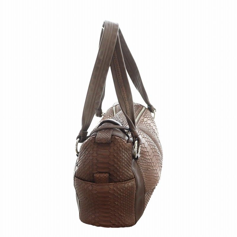 ノーブランド品 ミニボストン ハンドバッグ ロゴ パイソン レザー JRA  