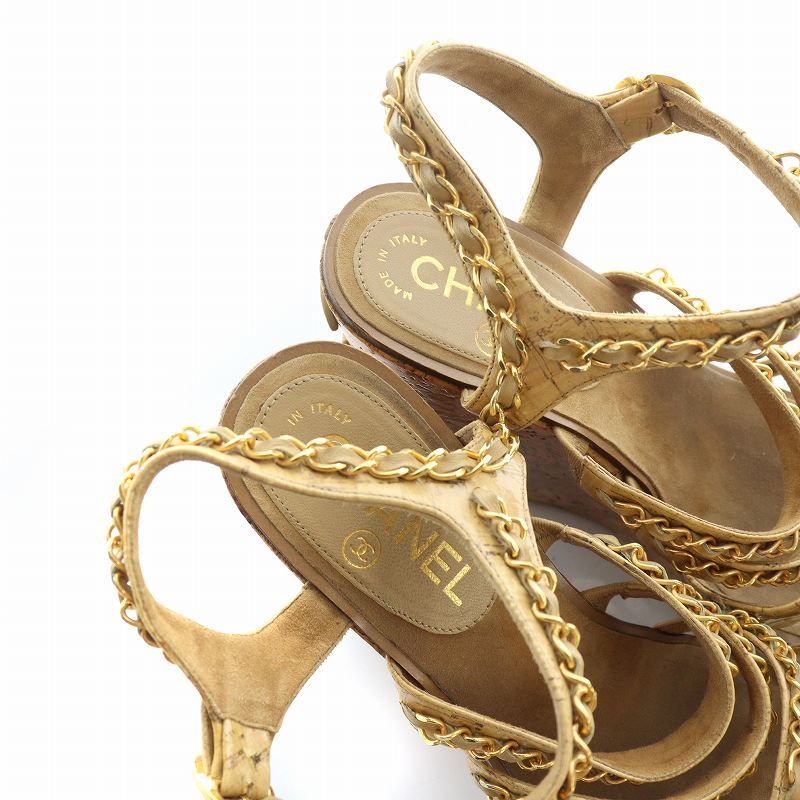 【CHANEL】シャネル　コルクウェッジ パテント サンダル ミュール CHANEL シャネル コルク ウェッジソール サンダル ブラックx